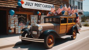 july postcard car business